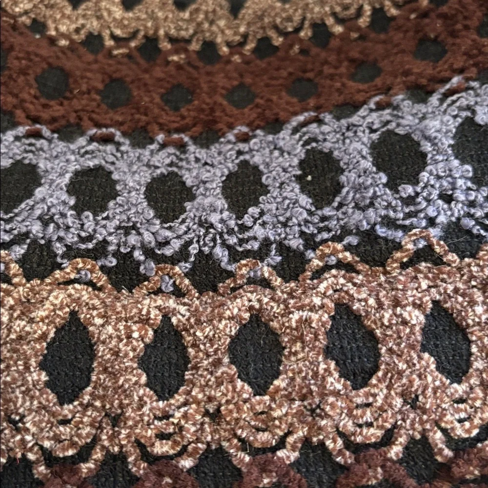 MAROON BLUE BROWN CROCHETED CHENILLE SHOULDER BAG WITH BLACK FELT STIFF HANDLE